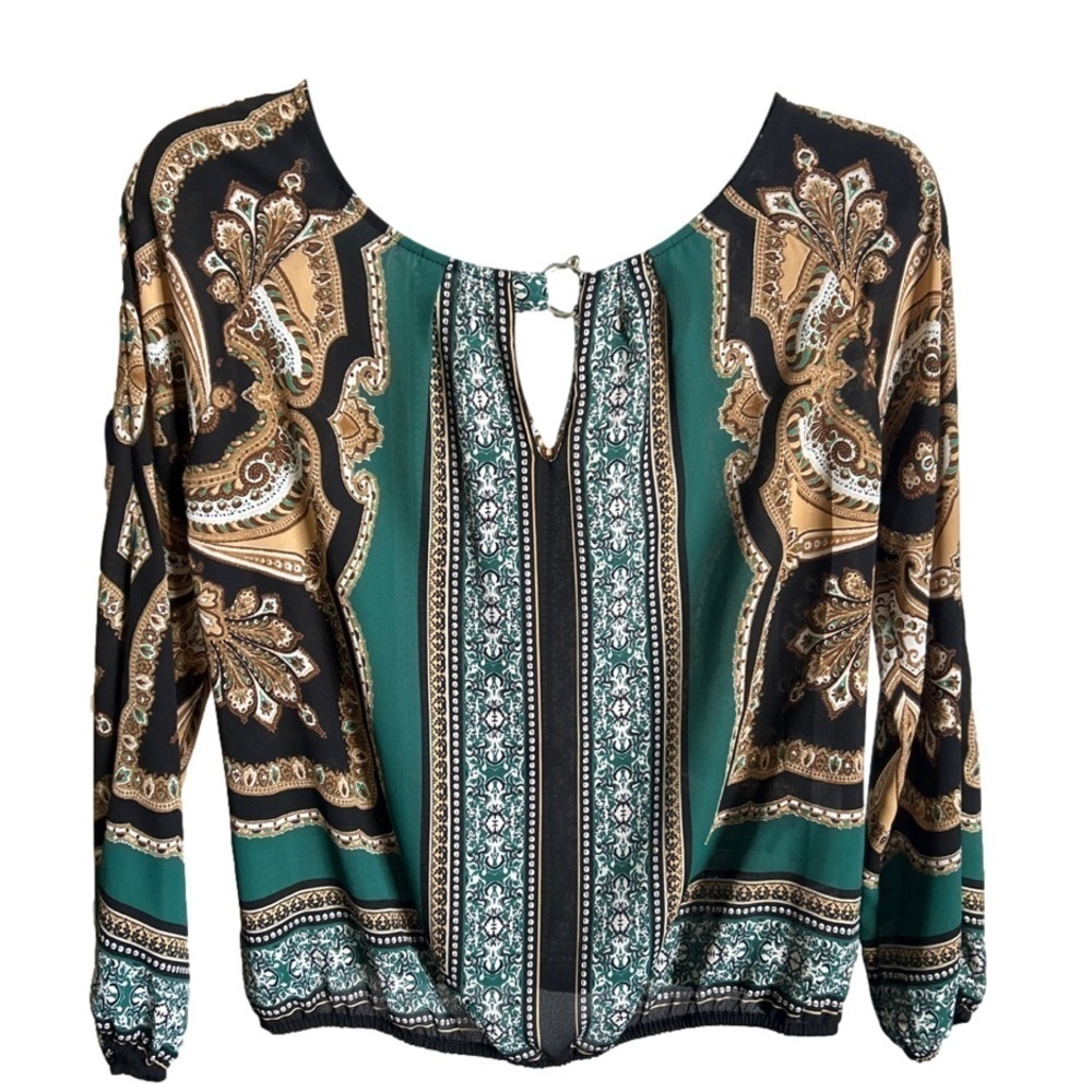 NWOT 7th Avenue Women's Long Sleeve Paisley Blouse, Extra Small